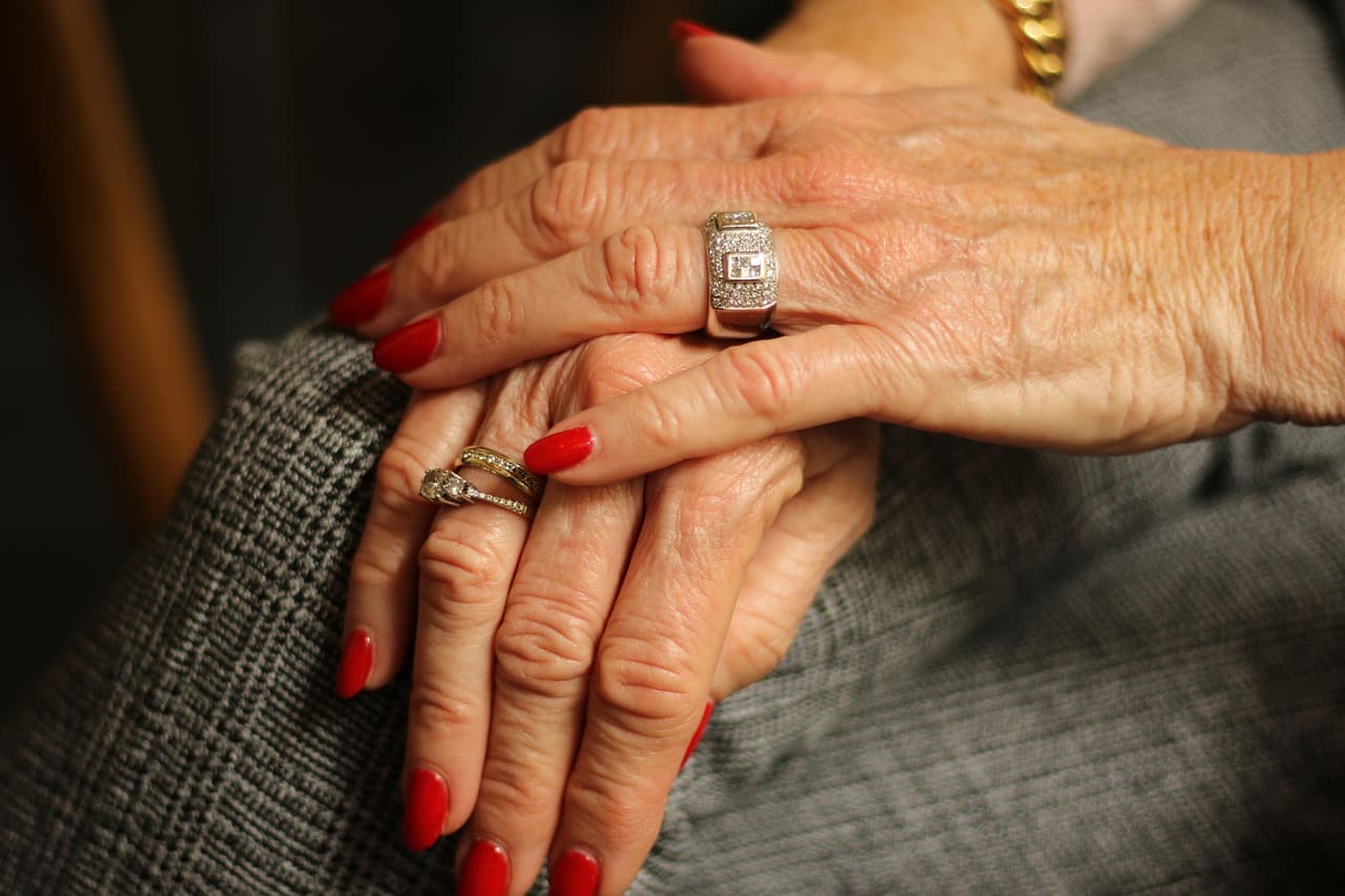 Hands with red nails and rings
